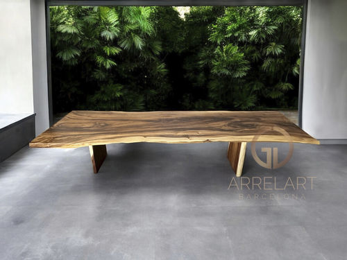Contemporary dining table - LONDON - ARRELART - solid wood / tropical wood / solid wood base