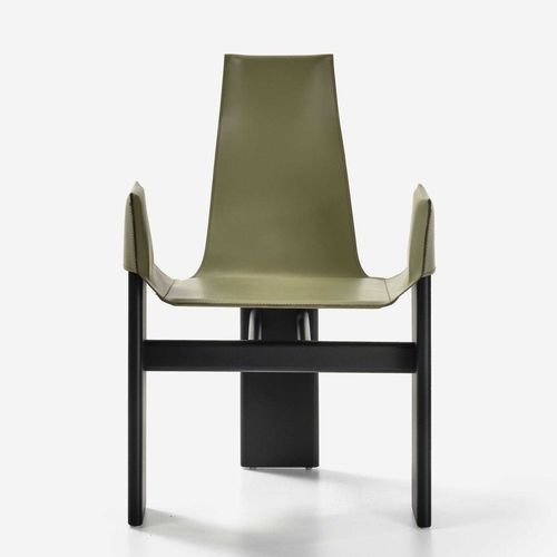 Contemporary armchair - Manta - Nature Design - leather / oak / brown