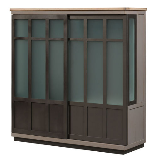 Contemporary display cabinet - SYMBIOSE - Michel Ferrand - free-standing / glass / wooden