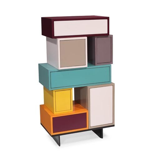 Contemporary chiffonier - Quinconces - Michel Ferrand - lacquered wood / multi-color