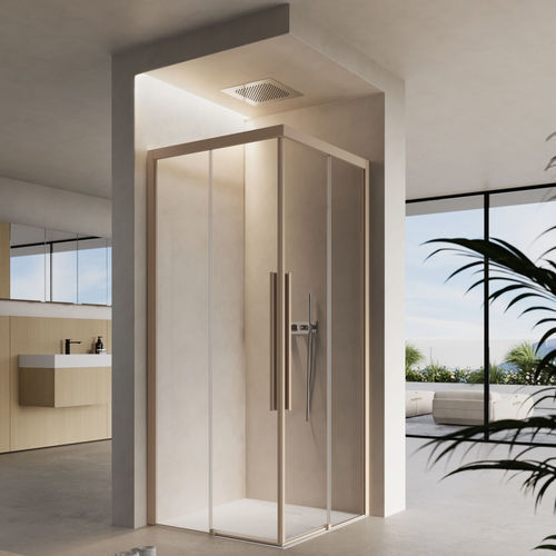 Glass shower cubicle - SPACE - Disenia - with hinged door / for alcoves / chromotherapy