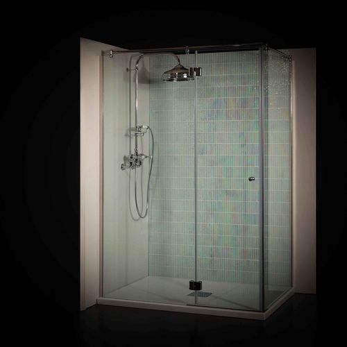 Tempered glass shower cubicle - Albion Bath Co - with hinged door / corner / smoked glass