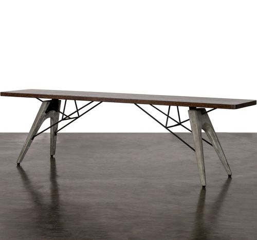 Contemporary bench - KAHN  - District 8 - oak / metal / reinforced concrete