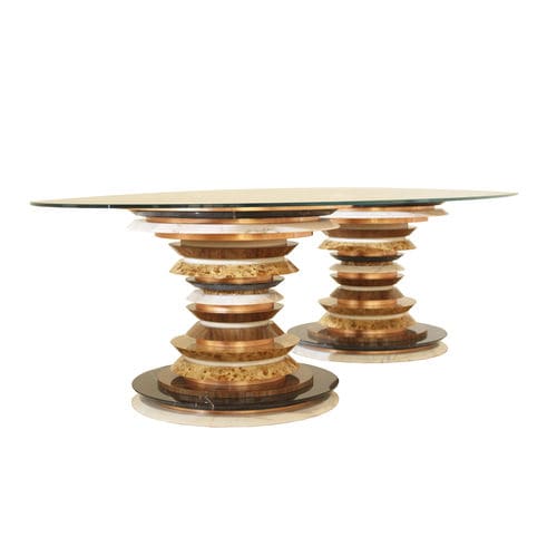 Contemporary dining table - Agate - Muranti - glass / american walnut base / marble base