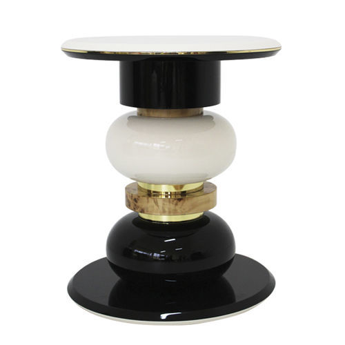Contemporary side table - Hematite - Muranti - stone / polished brass base / lacquered wood base