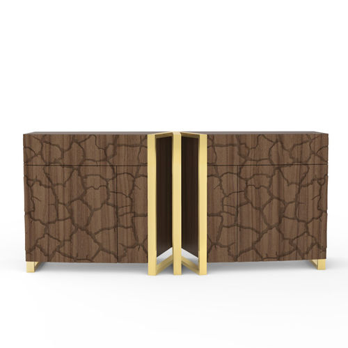 Contemporary sideboard - Kozmus - Muranti - American walnut / polished brass / custom