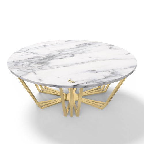 Contemporary coffee table - Kozmus - Muranti - marble / polished brass base / round