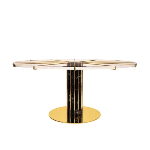 Contemporary dining table - DANDELION II - By Swans - polished brass / marble / acrylic