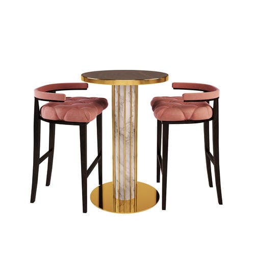 Contemporary high bar table - DANDELION - By Swans - wood veneer / walnut / polished brass