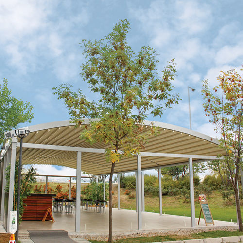 Self-supporting pergola - PEARL PLUS - BYART GROUP - aluminum / with sliding canopy / motorized