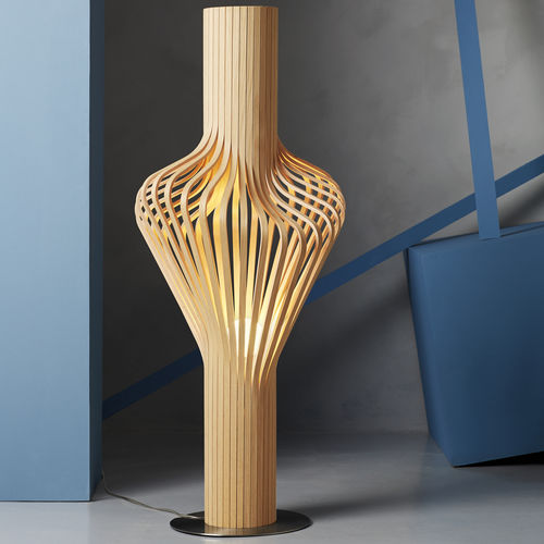 Floor lamp - DIVA - Northern - polished steel / blown glass / oak