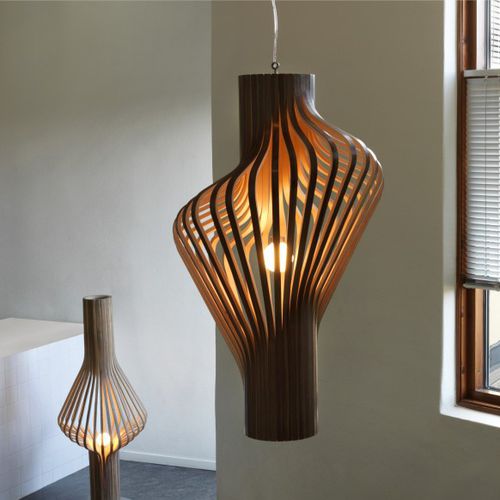 Pendant lamp - DIVA - Northern - polished steel / blown glass / oak