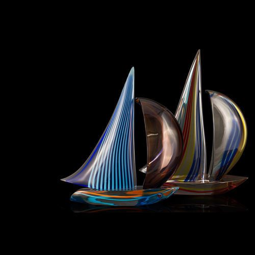 Blown glass sculpture - SAIL BOAT - Alberto Dona - free-standing / commercial / multi-color