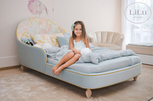 Single bed - POMPON - Atelier Lilu - contemporary / upholstered / with headboard