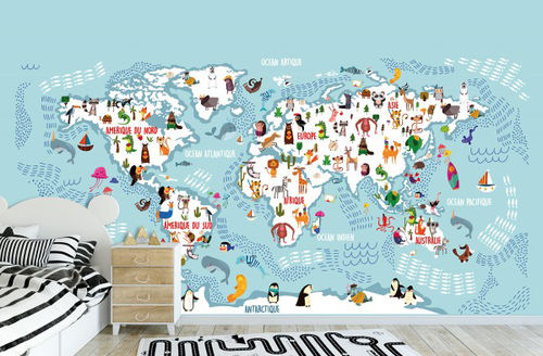 Contemporary wallpaper - WONDERFUL PLANET - LÉ PAPIERS DE NINON - map / printed