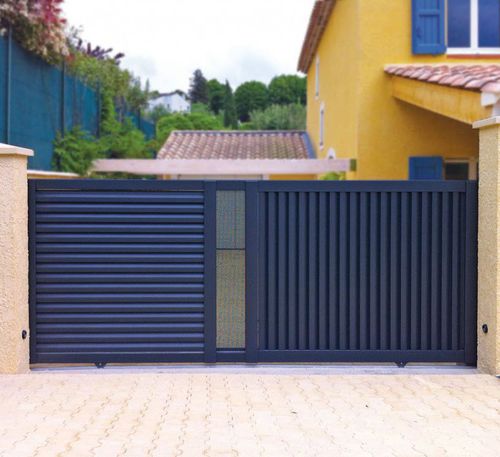 Swing gate - MALOJA - KSM PRODUCTION - sliding / thermo-lacquered aluminum / with bars