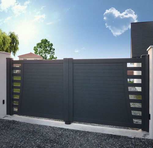 Swing gate - BARBER - KSM PRODUCTION - sliding / thermo-lacquered aluminum / with bars