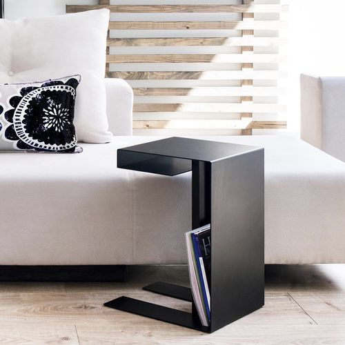 Contemporary side table - LIN - 3S design - powder-coated steel / steel base / rectangular