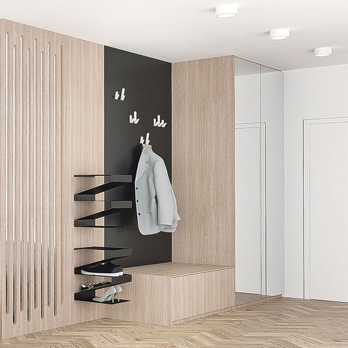 Contemporary shoe rack - ZAG  - 3S design - wall-mounted / powder-coated steel / oak