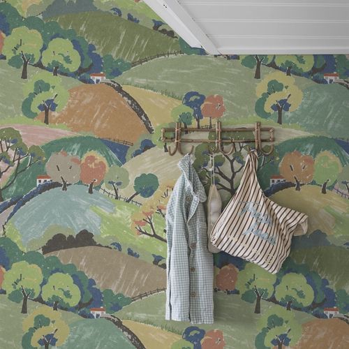 Contemporary wallpaper - Hills and Trees - Boråstapeter - children's pattern / blue / multi-color