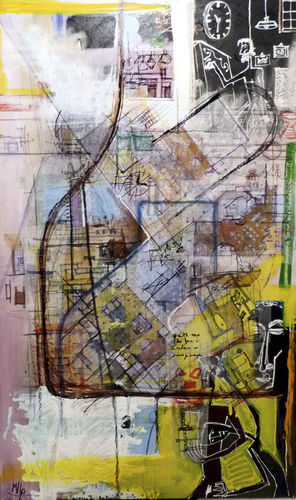 Acrylic decorative painting - Bottles STRATICOLLAGE - San Polo Art Gallery | Contemporary Art & Design i - combi / abstract / for art galleries