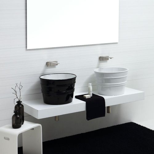Countertop washbasin - BCL02T - horganica - ceramic / with towel rack / round