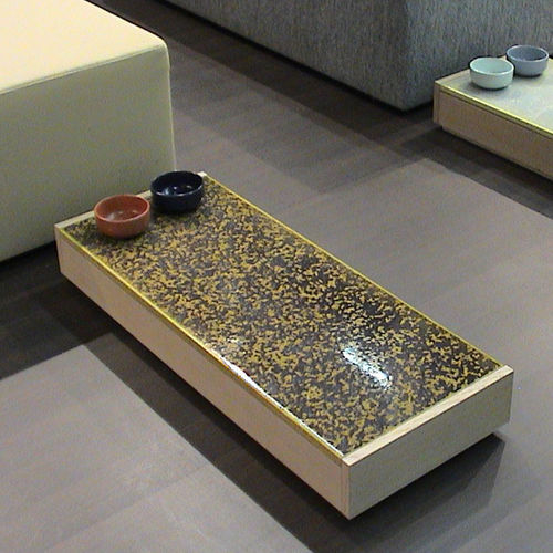Contemporary coffee table - MOTINA - Monolite Ipergres - ceramic / sandstone / metal base