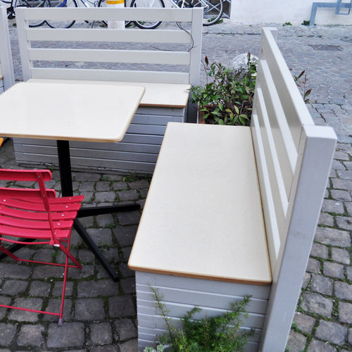 Contemporary public bench - VENUS - Monolite Ipergres - wooden / laminate / with backrest