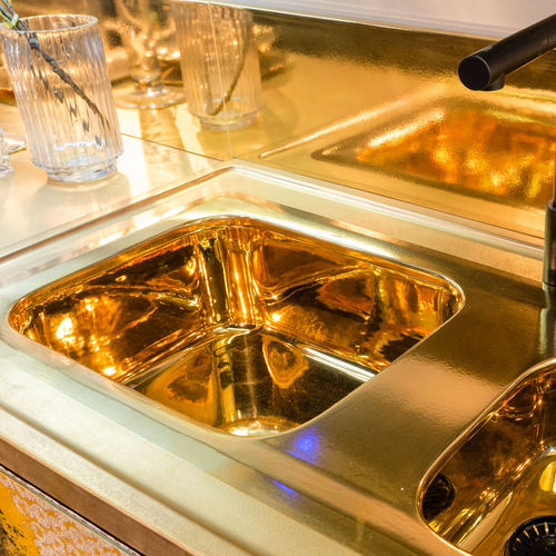 Double kitchen sink - ARGO E PLUTO - Monolite Ipergres - with drainboard / metal / overmount