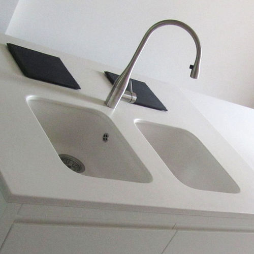 Double kitchen sink - HABITAT2000 MK - Monolite Ipergres - with drainboard / ceramic / overmount