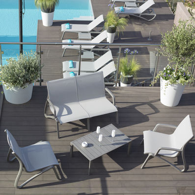 Contemporary coffee table - SUNSET CONVERSATIONNEL - GROSFILLEX - lacquered aluminum / rectangular / commercial