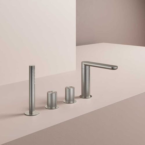 Brushed stainless steel bathtub mixer set - GT073 - hotbath - deck mounted / contemporary / brushed