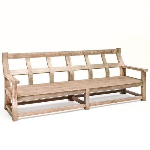 Contemporary garden bench - GUSTAVE - GOMMAIRE - teak / with backrest / with armrests