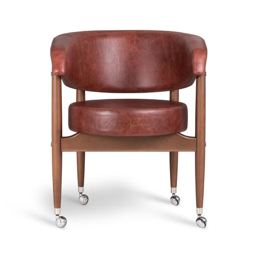 Contemporary armchair - BEG - LinBrasil - leather / polyurethane foam / solid wood