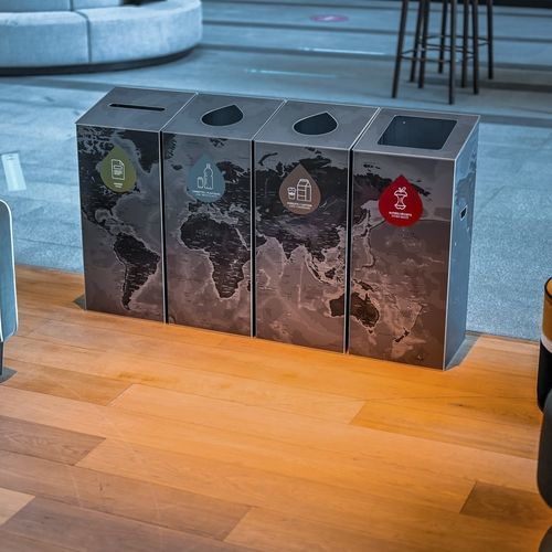 Public trash can - TriUno - Naturen - recycling / brushed aluminum / indoor
