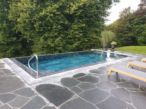 Built-in swim spa - Tilestone Pools one piece tiled pools - rectangular / multiplace / outdoor