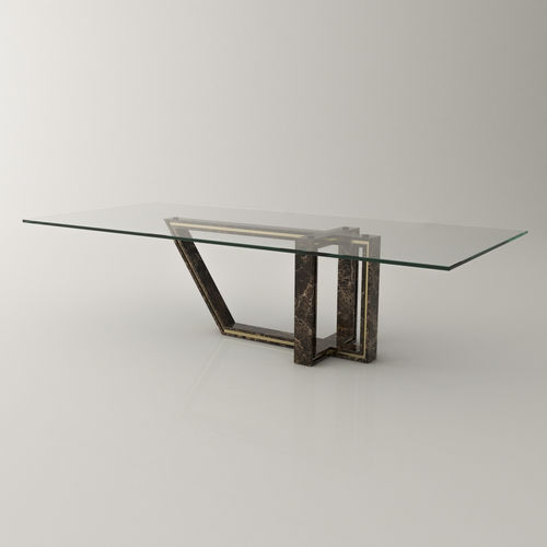 Contemporary table - EVOLUTIO GOLD EDITION - Roig - art & design - - tempered glass / marble base / rectangular
