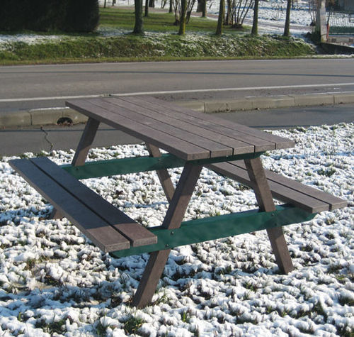 Contemporary table and bench set - SPARTA - Ferrinox - galvanised steel / recycled plastic / outdoor