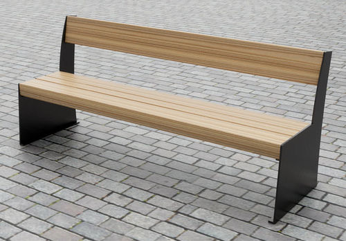Contemporary public bench - THE SLAB SIDE BACK - CHRIS NANGLE - oak / hardwood / iroko
