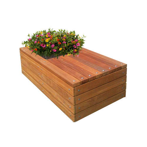 Wooden planter - WHEELED - Woodscape. - rectangular / with integrated bench / contemporary