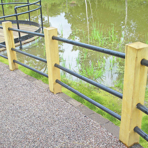 Steel railing - HORIZONTAL - Woodscape. - wooden / with bars / cable