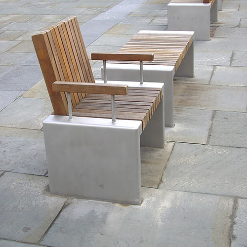 Contemporary public bench - INLINE - Woodscape. - wooden / granite / with backrest