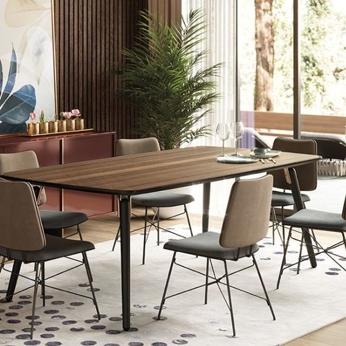 Contemporary dining table - HYDE - Praddy Unipessoal lda - stainless steel / wood veneer / solid wood
