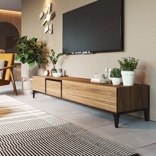 Contemporary TV stand - CLARINDA - Praddy Unipessoal lda - swivel / with concealed cabling / adjustable-height