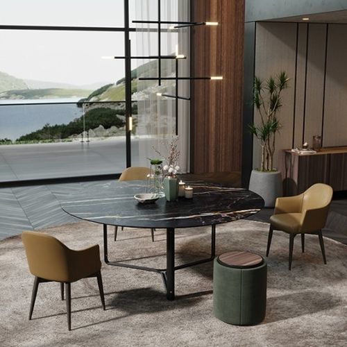 Contemporary dining table - II - Praddy Unipessoal lda - metal / bamboo / metal base