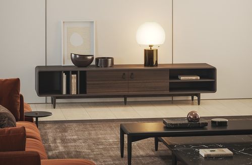 Contemporary TV stand - ST004 - Praddy Unipessoal lda - walnut / leather / wooden