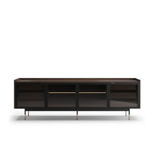 Minimalist design sideboard - BATON - Praddy Unipessoal lda - stainless steel / eucalyptus / black