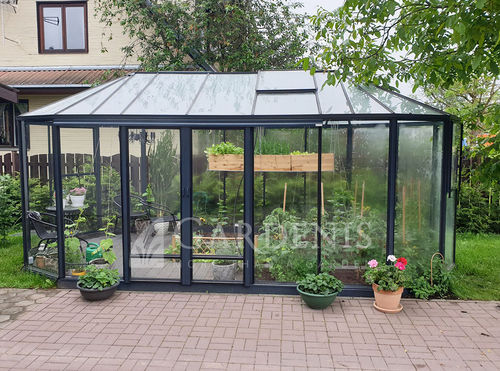 Gardening greenhouse - OVALIA - GARDENIS UAB - even-span / aluminum frame / glass