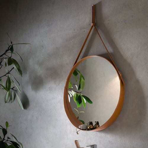 Wall-mounted mirror - CORIUM - Limac Design® - contemporary / round / leather