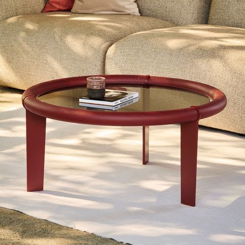 Contemporary coffee table - BOIA - favius - tempered glass / ash / powder-coated steel base